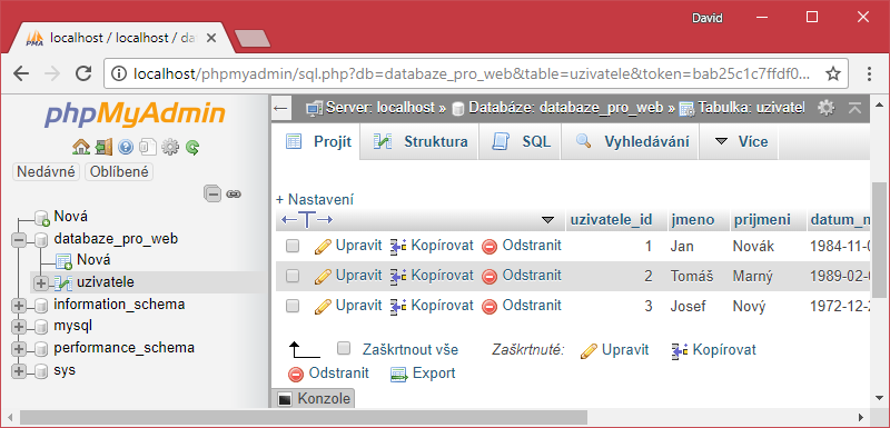 Používatelia v MySQL tabuľke - Databázy v PHP pre začiatočníkov