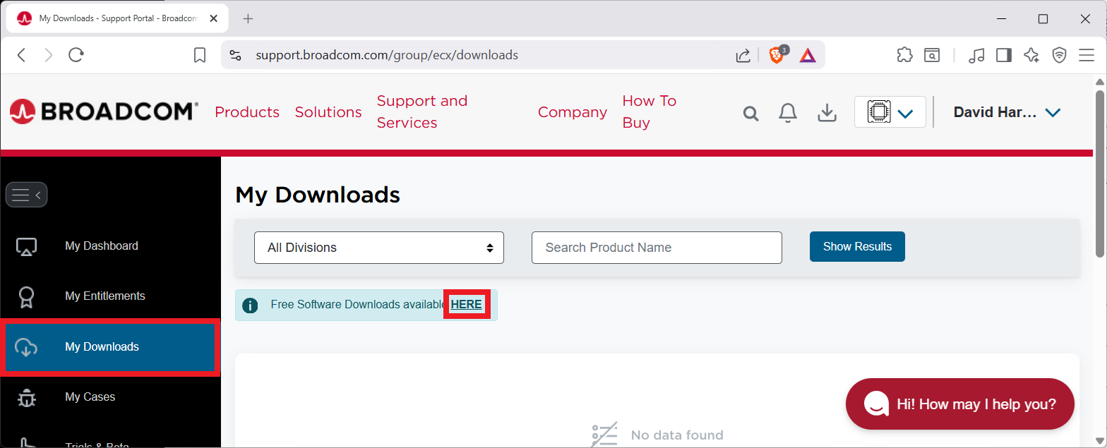 Sekcia na stiahnutie v portáli podpory Broadcom - Základy Windows - Základy Windows