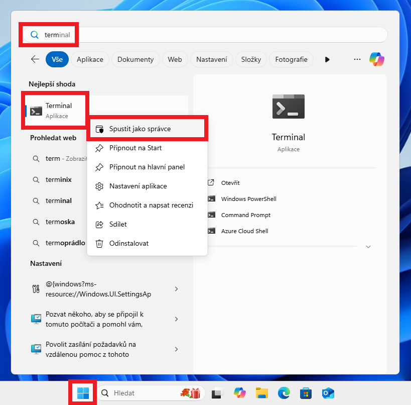 Spustiť terminál Windows ako správca