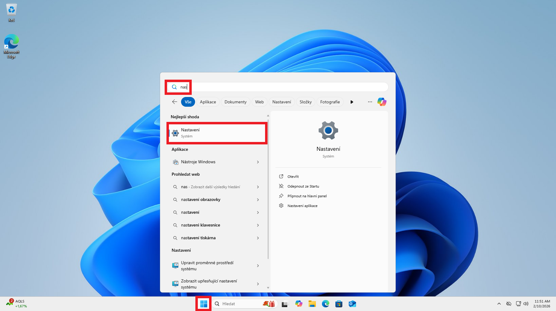 Prechod do nastavenia Windows