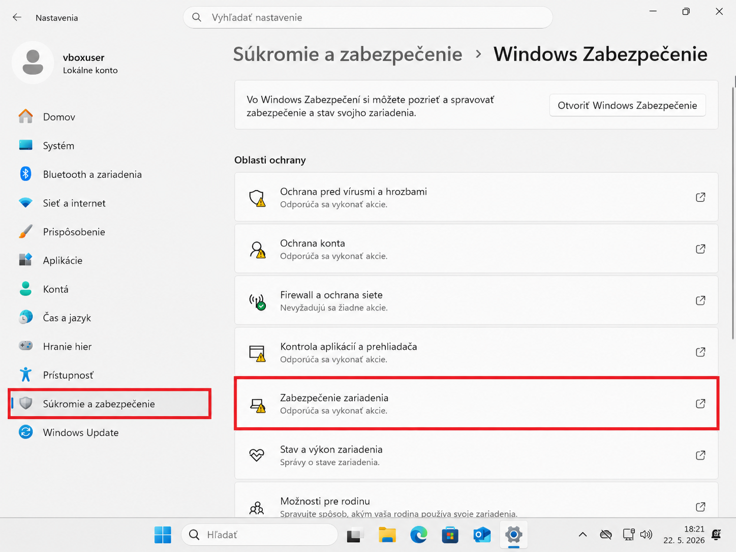 Otvorenie Zabezpečenia zariadenia vo Windows
