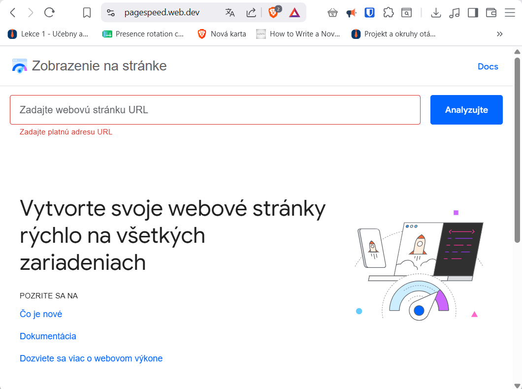 Úvodná stránka PageSpeed Insights - SEO - Optimalizácia webov pre vyhľadávače