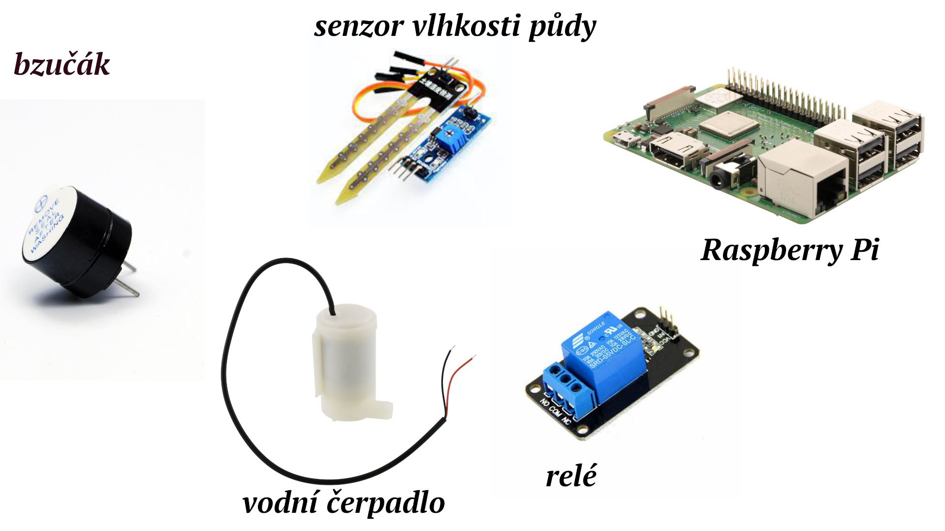 Náhľad použitých súčiastok - Raspberry Pi
