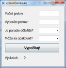 Program na výpočet kombinácií v C # .NET