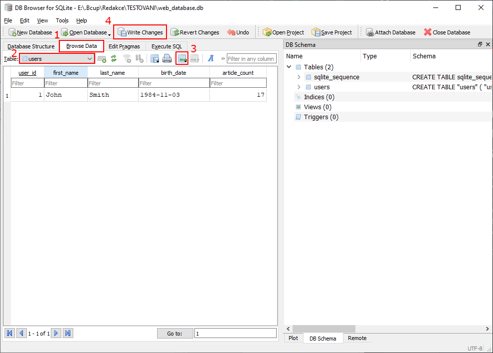 Vloženie záznamu do tabuľky v DB Browseri for SQLite - SQLite databáza krok za krokom