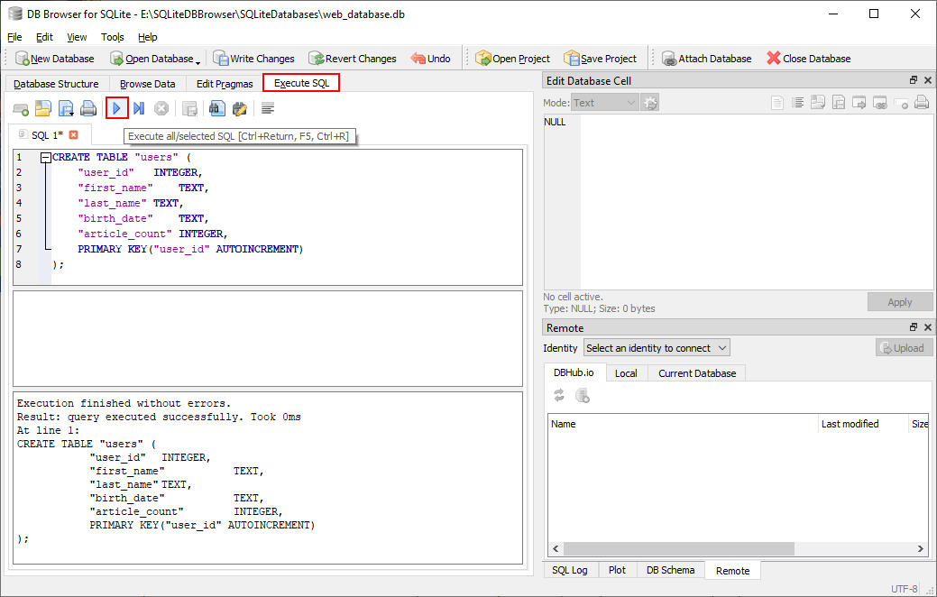 Spustenie SQL dotazov - SQLite databáza krok za krokom