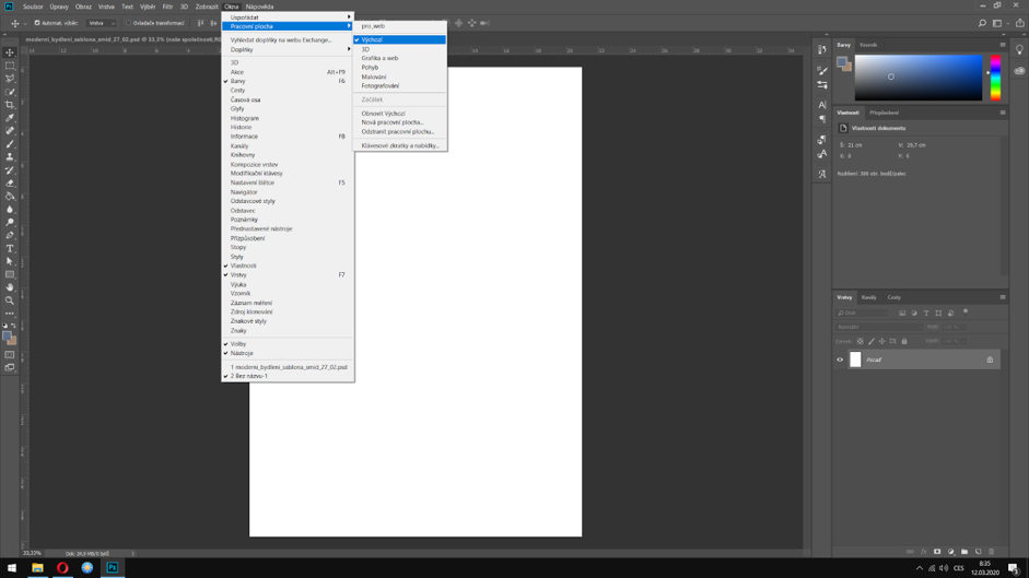 možnosť Predvolené - Tvorba webové šablóny v Adobe Photoshop