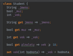 Getter, Setter a kaskádový operátor v Dart
