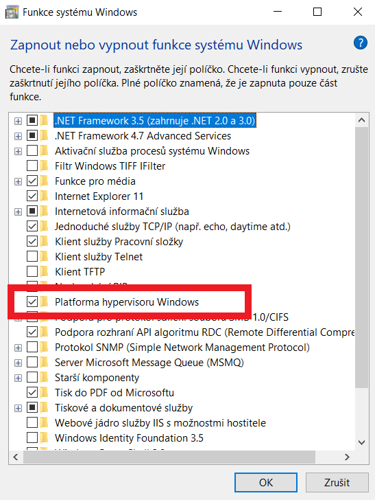 Inštalácia súčasti Platforma hypervisor Windows - Tvorba mobilných aplikácií v Xamarin a C # .NET