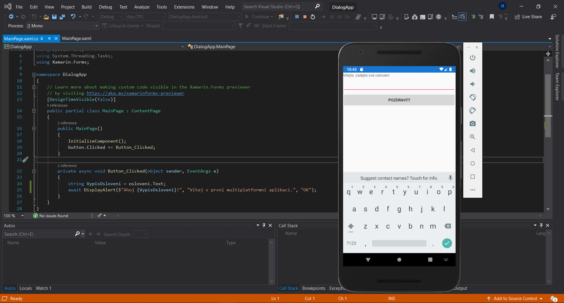 Oslovenie Android aplikácie v C# .NET a Xamarin - Tvorba mobilných aplikácií v Xamarin a C # .NET