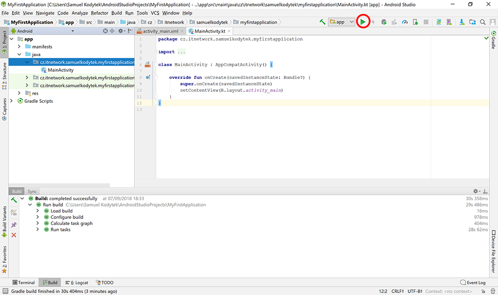 Play button - Tvorba mobilných aplikácií pre Android v Kotlin