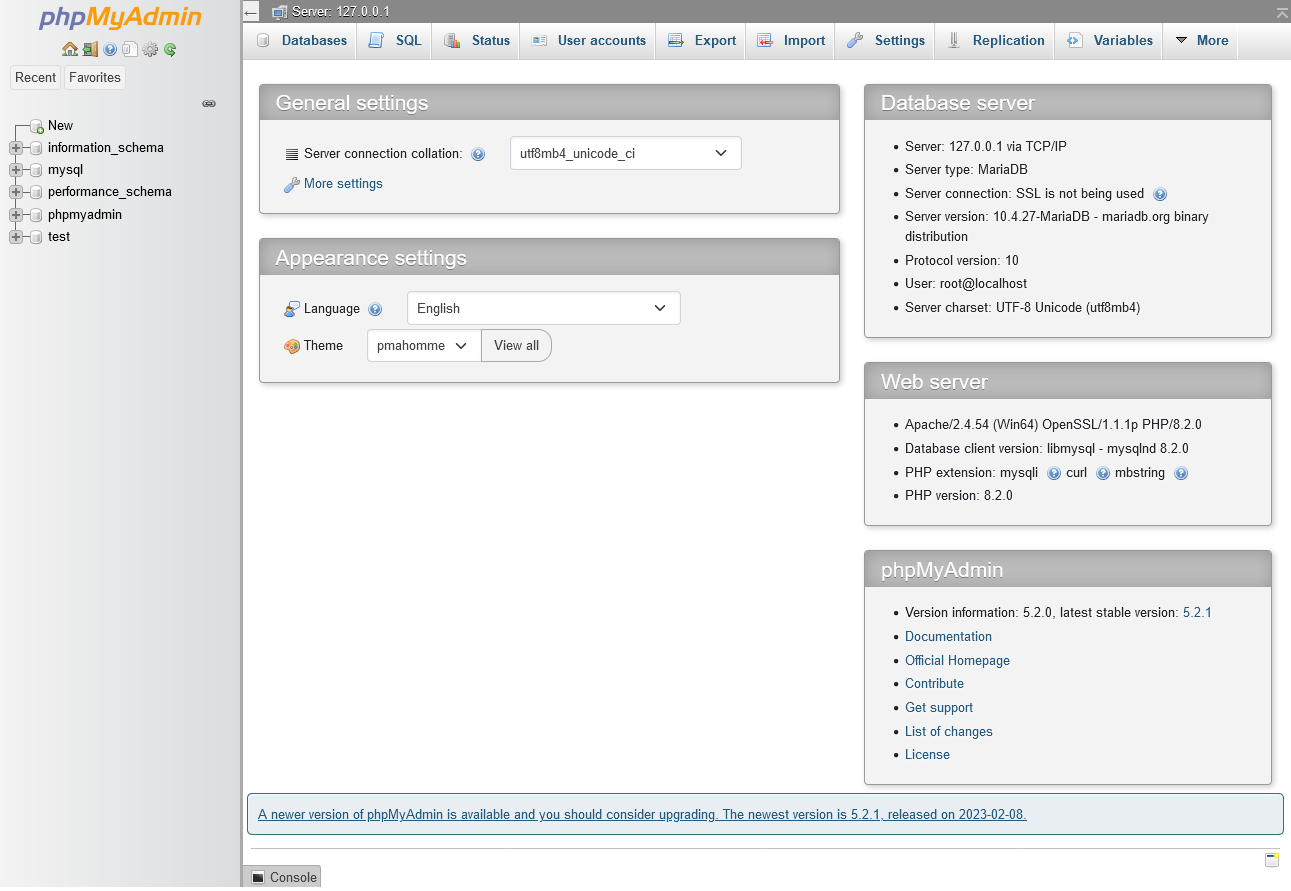 Ukážka spustenej aplikácie phpMyAdmin - Databáza a Hibernate v Spring Boot - Blog - Databáza a Hibernate v Spring Boot - Blog