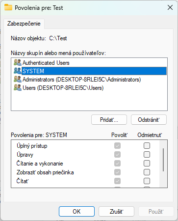 Nastavenie oprávnení vybraného priečinka - Základy Windows