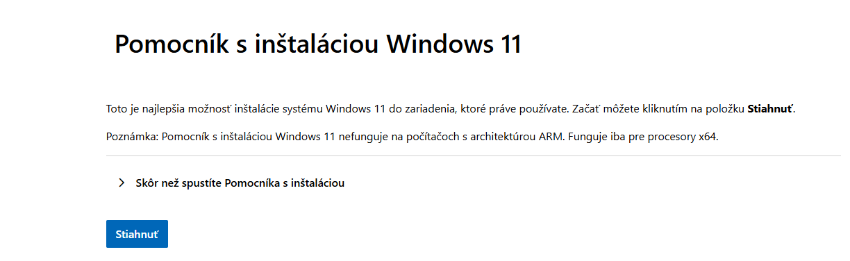 Staženie pomocníka s inštaláciou Windows 11 - Základy Windows