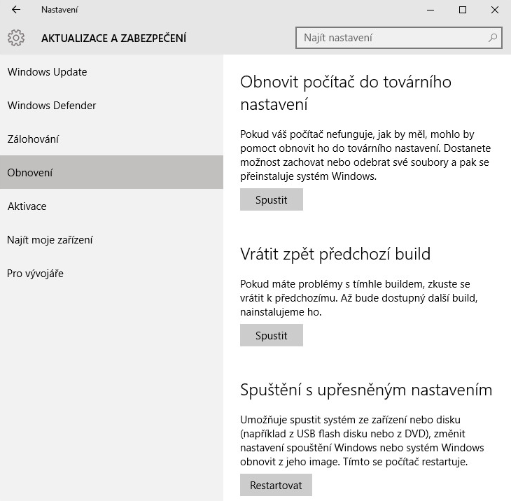 Reset Windows do továrenského nastavenia  - Základy Windows - Základy Windows