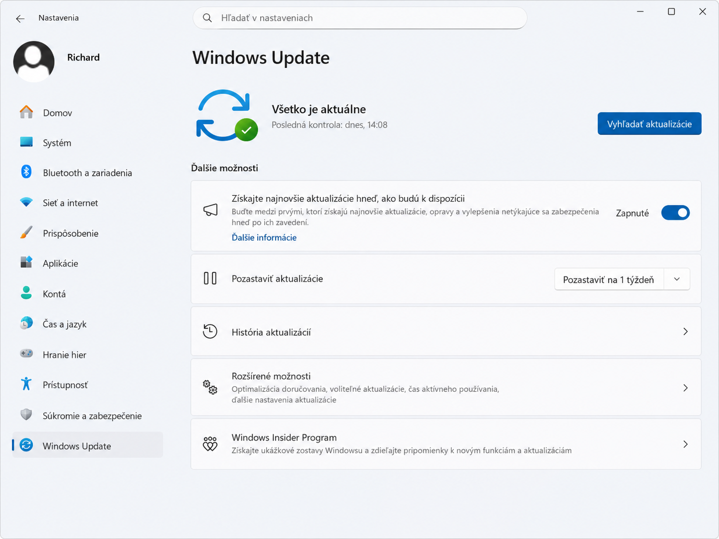 Nastavenia Windows Update - Základy Windows