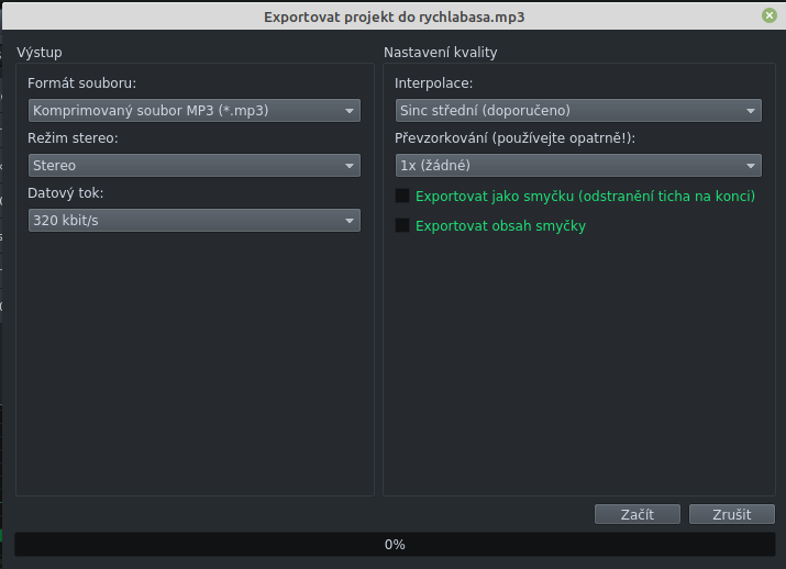 Moja konfigurácia exportu - Tvorba hudby v LMMS
