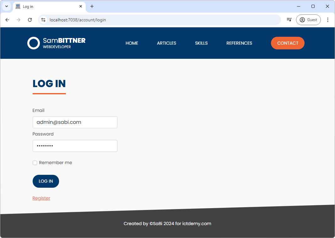 Prihlásenie používateľa na blogu v ASP.NET Core MVC - ASP.NET Core