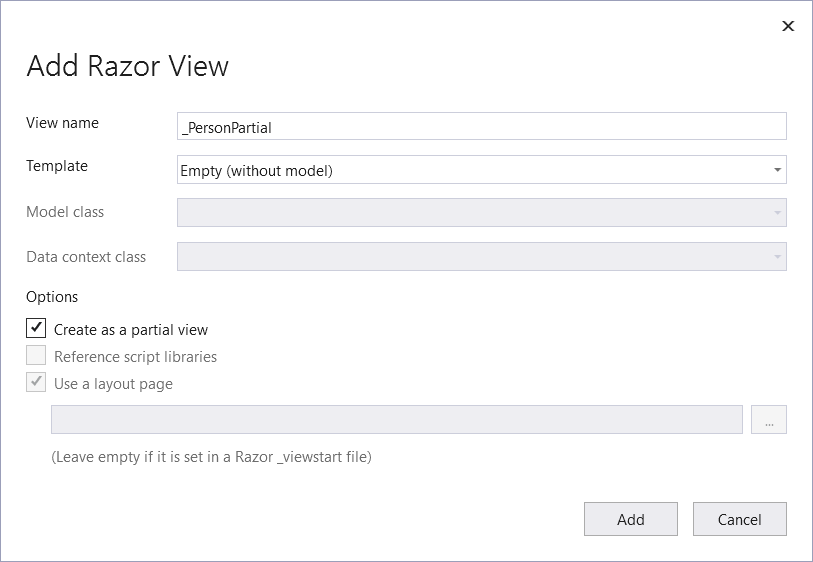 Pridanie pohľadu _PersonPartial