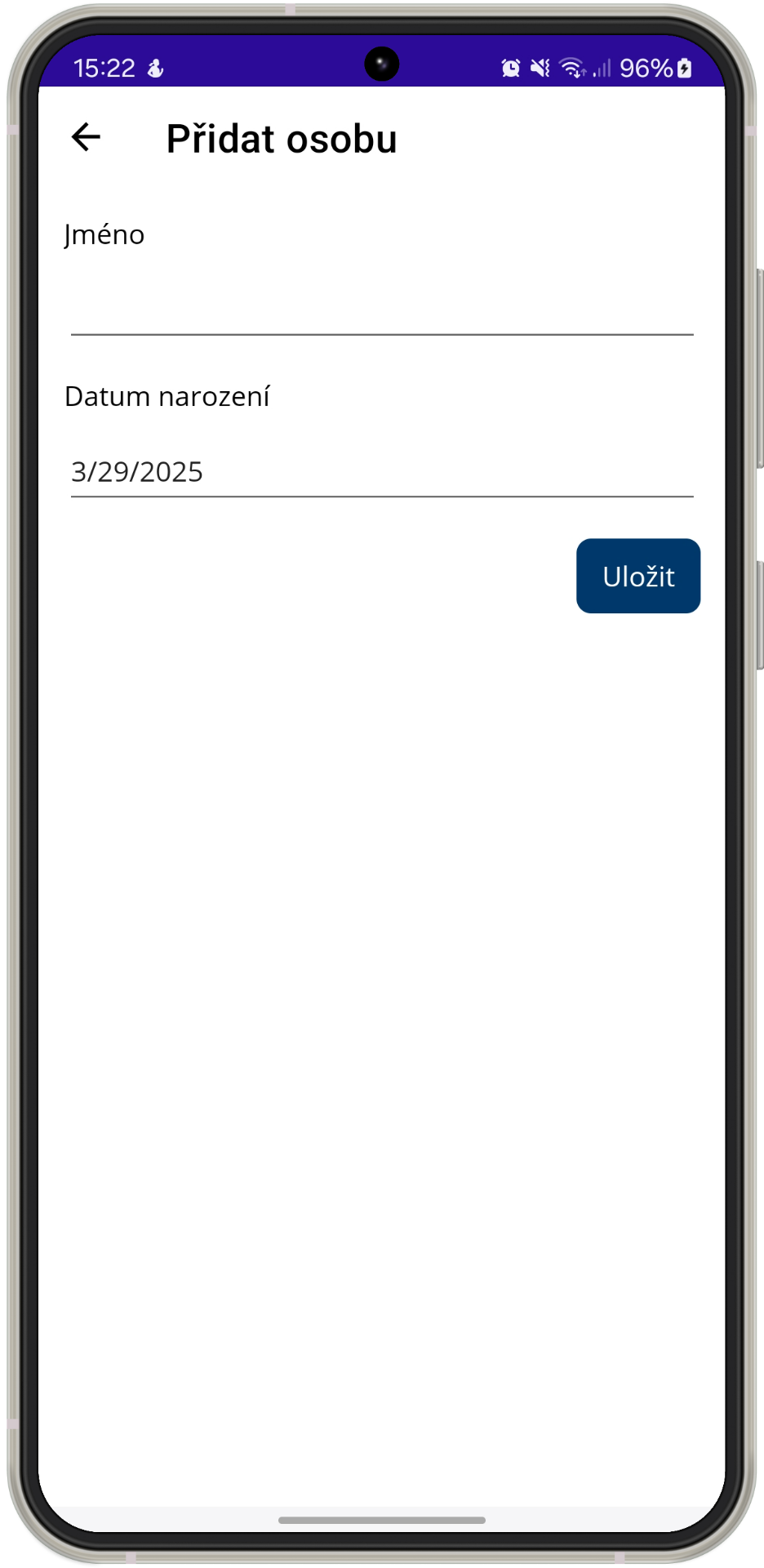 Stránka pro přidání osoby na Androidu - .NET MAUI - Multiplatformné aplikácie v C# .NET