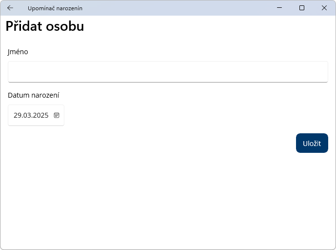 Stránka pre pridanie osoby na Windows - .NET MAUI - Multiplatformné aplikácie v C# .NET - .NET MAUI - Multiplatformné aplikácie v C# .NET