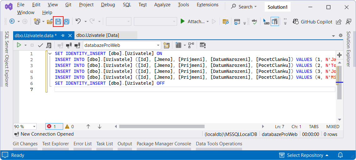 Uloženie SQL súboru - MS-SQL databázy krok za krokom