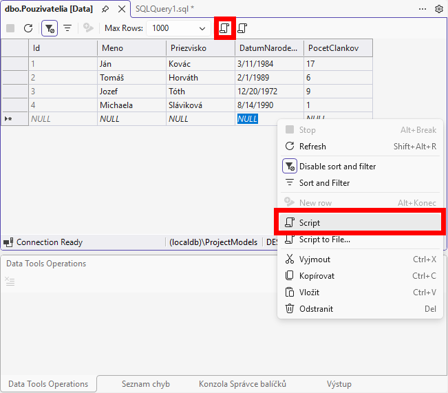 Script - MS-SQL databázy krok za krokom