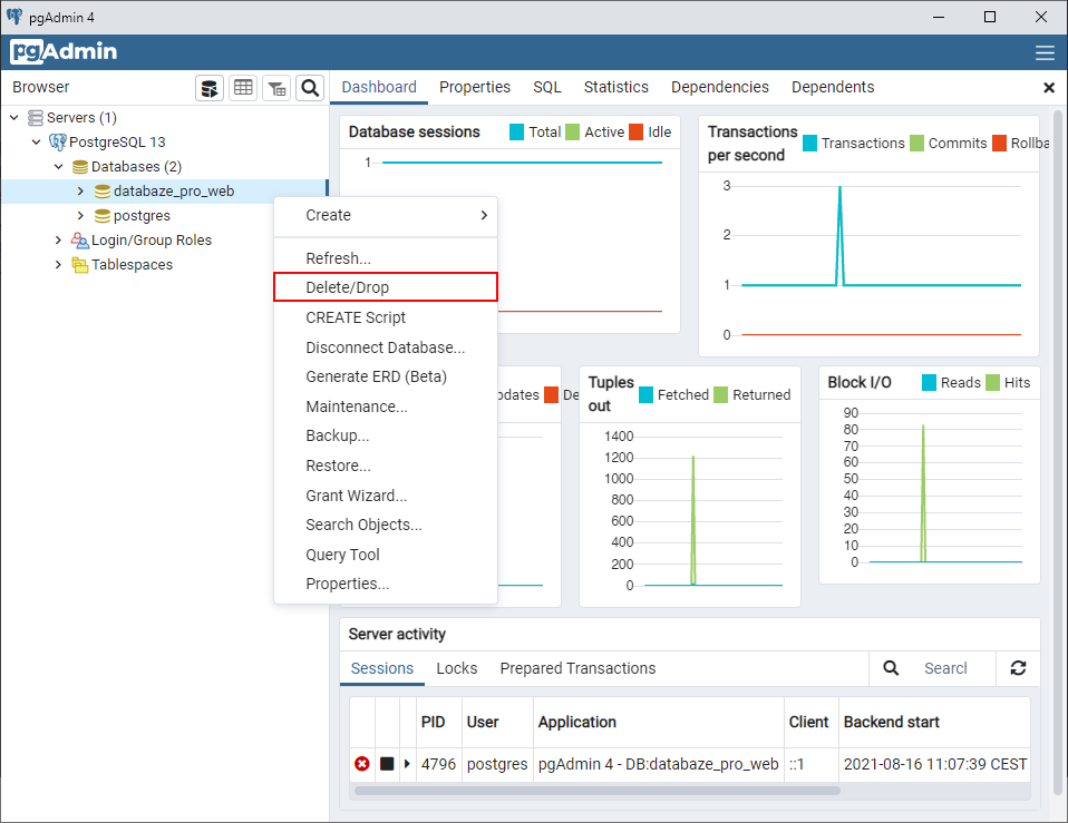 Delete/Drop - PostgreSQL databázy krok za krokom