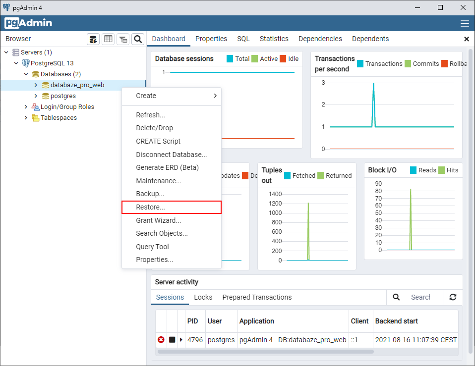Restore… - PostgreSQL databázy krok za krokom