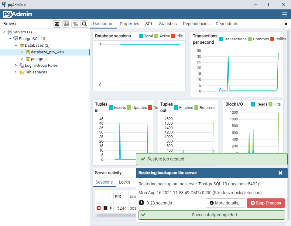 Restore completed - PostgreSQL databázy krok za krokom