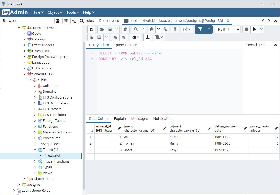 Tabuľka s údajmi - PostgreSQL databázy krok za krokom