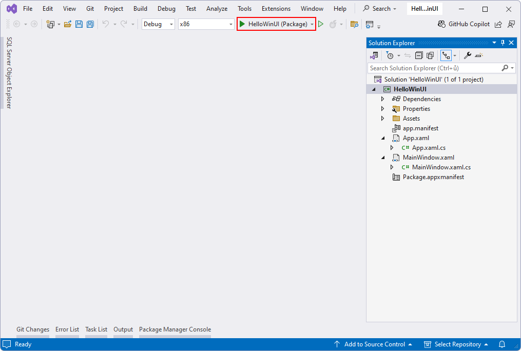 Spustenie aplikácie cez Visual Studio - WinUI 3 - Okenné aplikácie v C# .NET - WinUI 3 - Okenné aplikácie v C# .NET