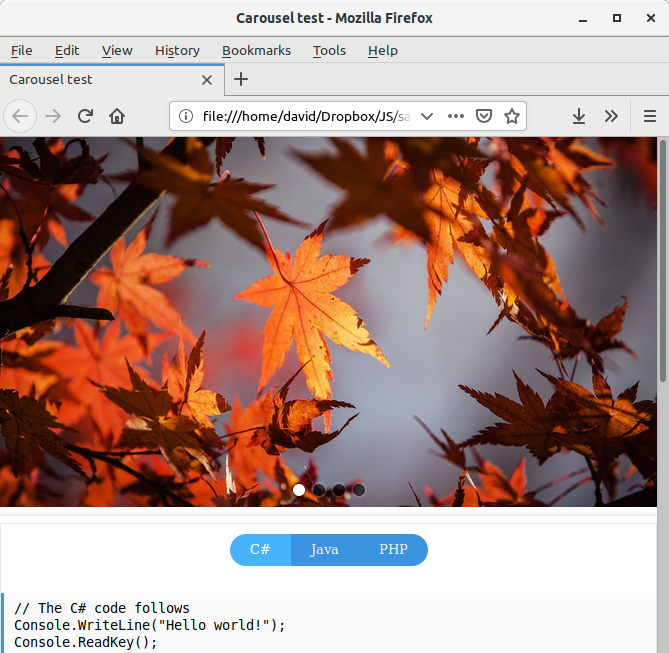 Ukážka komponentov Carousel a TabControl z frameworku Simplex.js - Rýchlokurz frameworku Simplex.js
