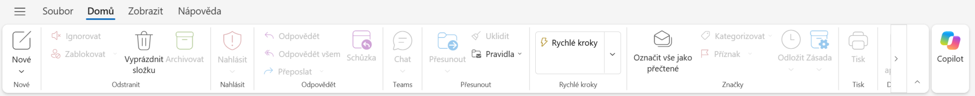 Outlook New – pás kariet na karte Domov - Microsoft Outlook - Microsoft Outlook