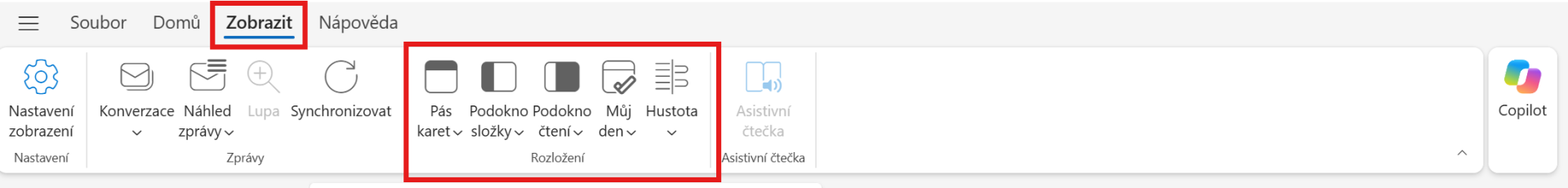 Outlook New – možnosti rozloženia okna na karte Zobraziť - Microsoft Outlook - Microsoft Outlook