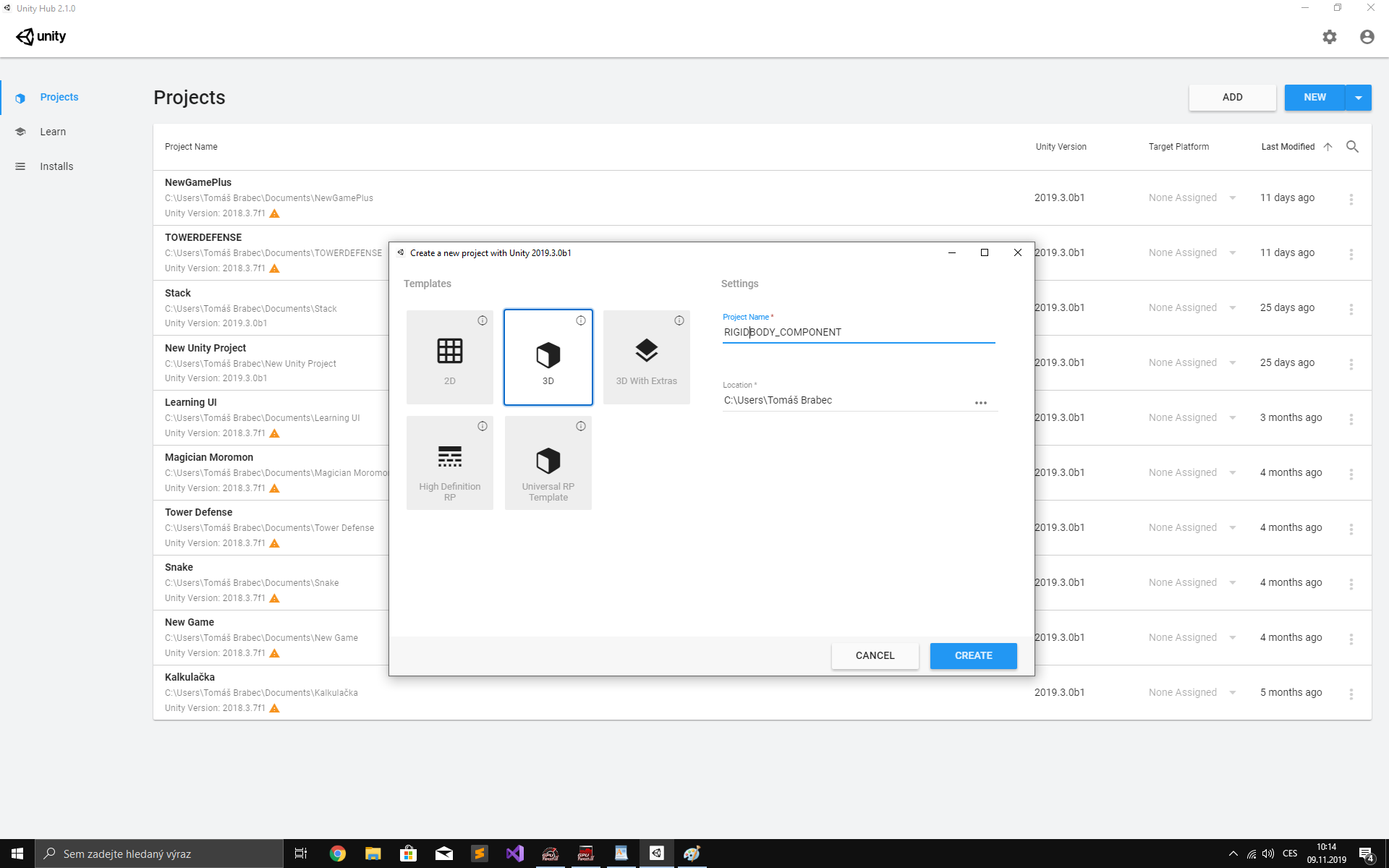 Vytvorenie nového projektu v Unity - Tvorba 3D hier v Unity