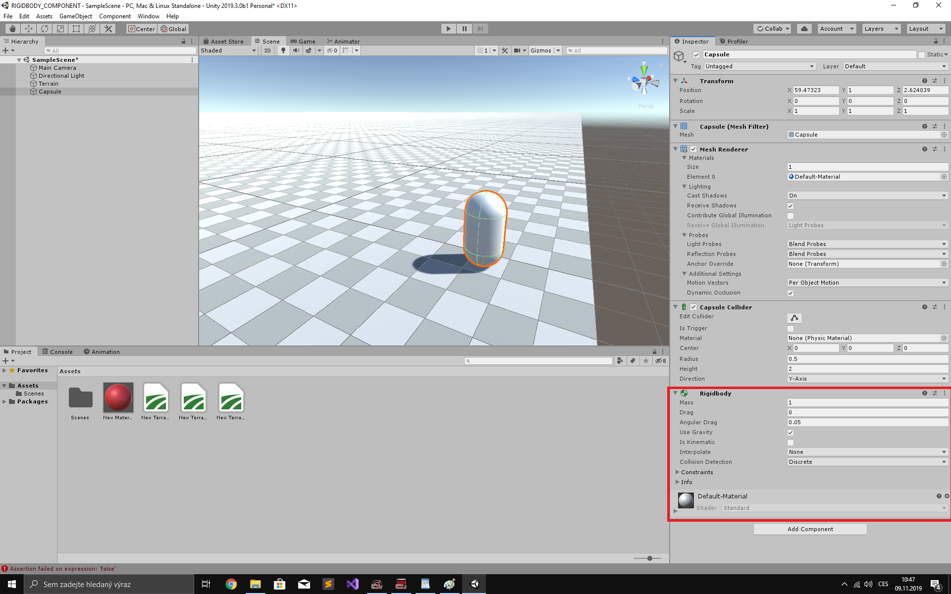 Pridanie RIGIDBODY komponenty v Unity 3D - Tvorba 3D hier v Unity