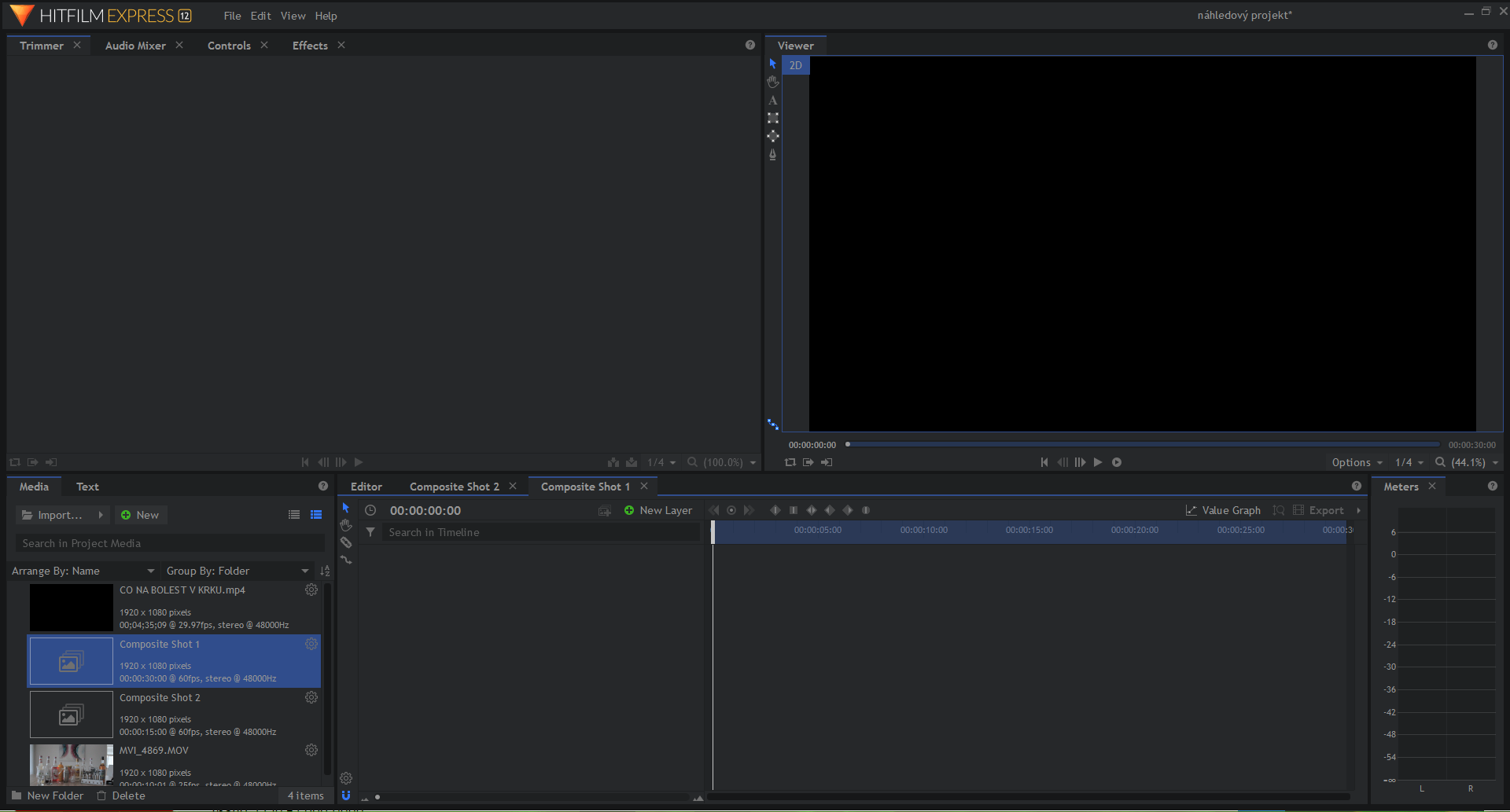 Kompozičné režim. Tu môžete tvoriť špeciálne efekty a animácie všetkého druhu - Strih a postprodukcia videa v HITFILE Express