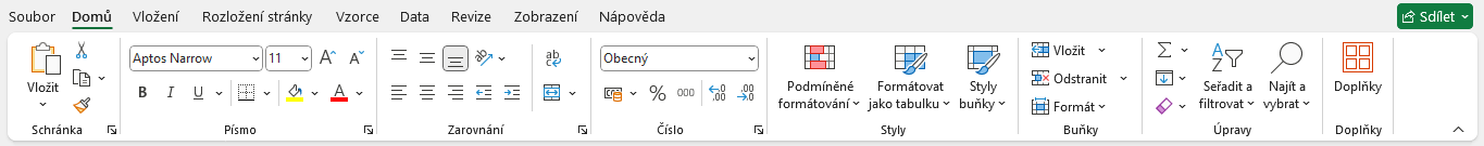 Karta Domov v Microsoft Exceli - Základy Microsoft Excel