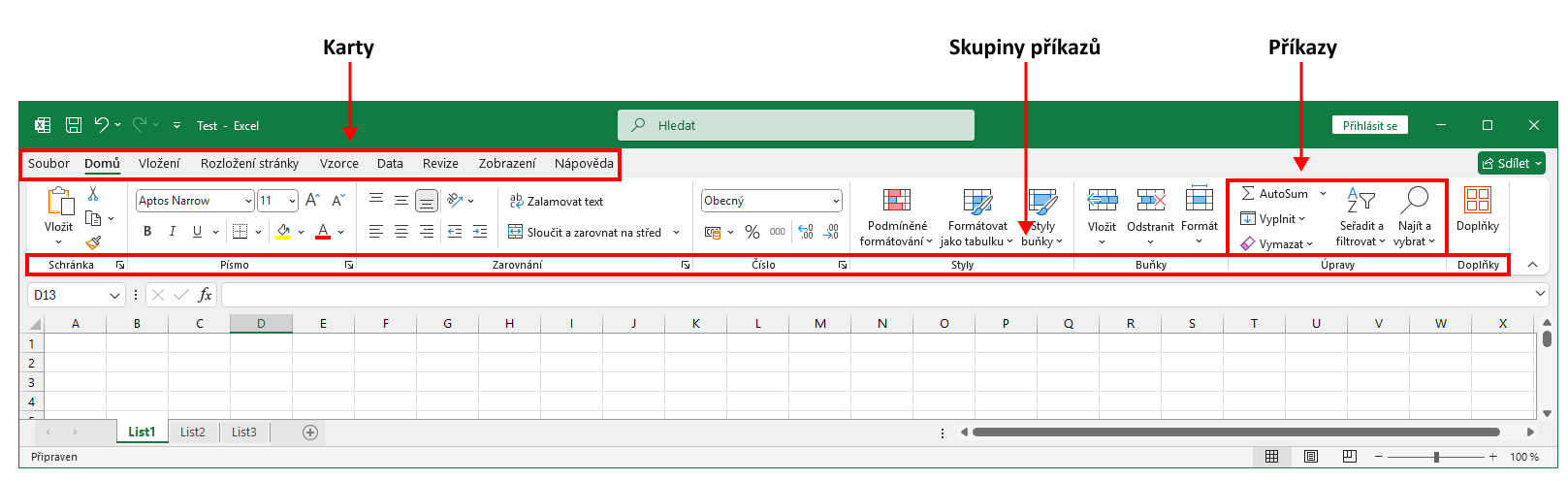 Pás s nástrojmi v aplikácii Microsoft Excel - Základy Microsoft Excel