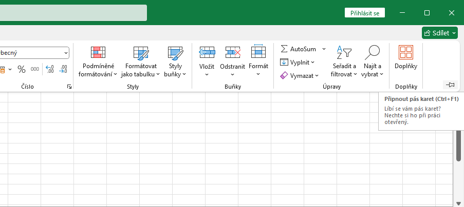 Pripnúť pás s nástrojmi - Základy Microsoft Excel