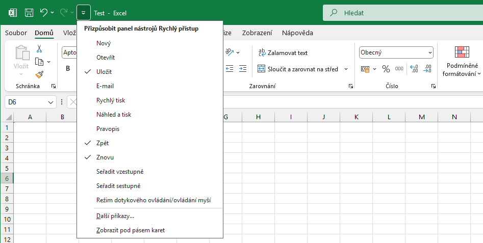 Prispôsobenie panela rýchleho prístupu v Microsoft Exceli - Základy Microsoft Excel