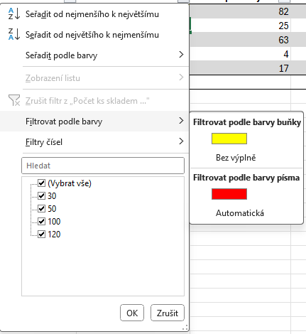 Ponuka filtrovania podľa farby v Exceli - Základy Microsoft Excel