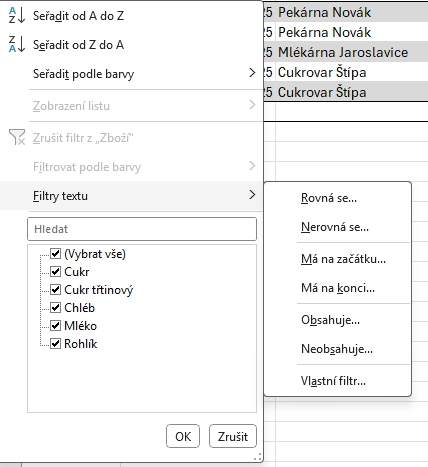 Ponuka Text Filters v Exceli - Základy Microsoft Excel
