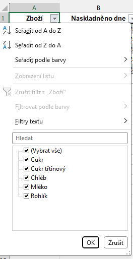 Rozbaľovacia ponuka automatického filtra - Základy Microsoft Excel