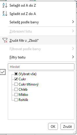 Zrušenie filtrovania v stĺpci tabuľky - Základy Microsoft Excel