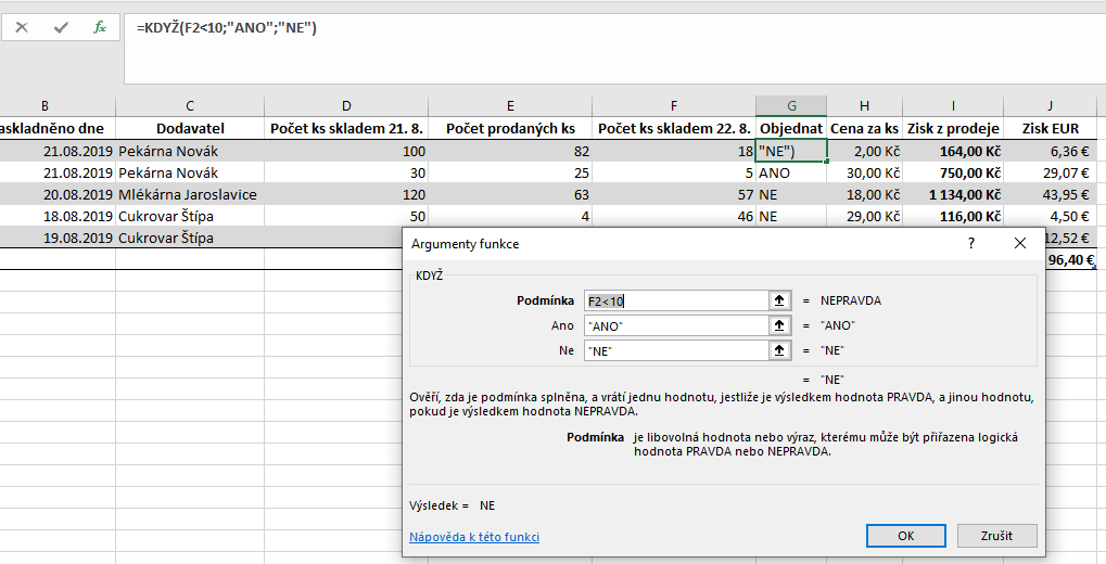 Pridanie funkcie KEĎ v Exceli - Základy Microsoft Excel - Základy Microsoft Excel