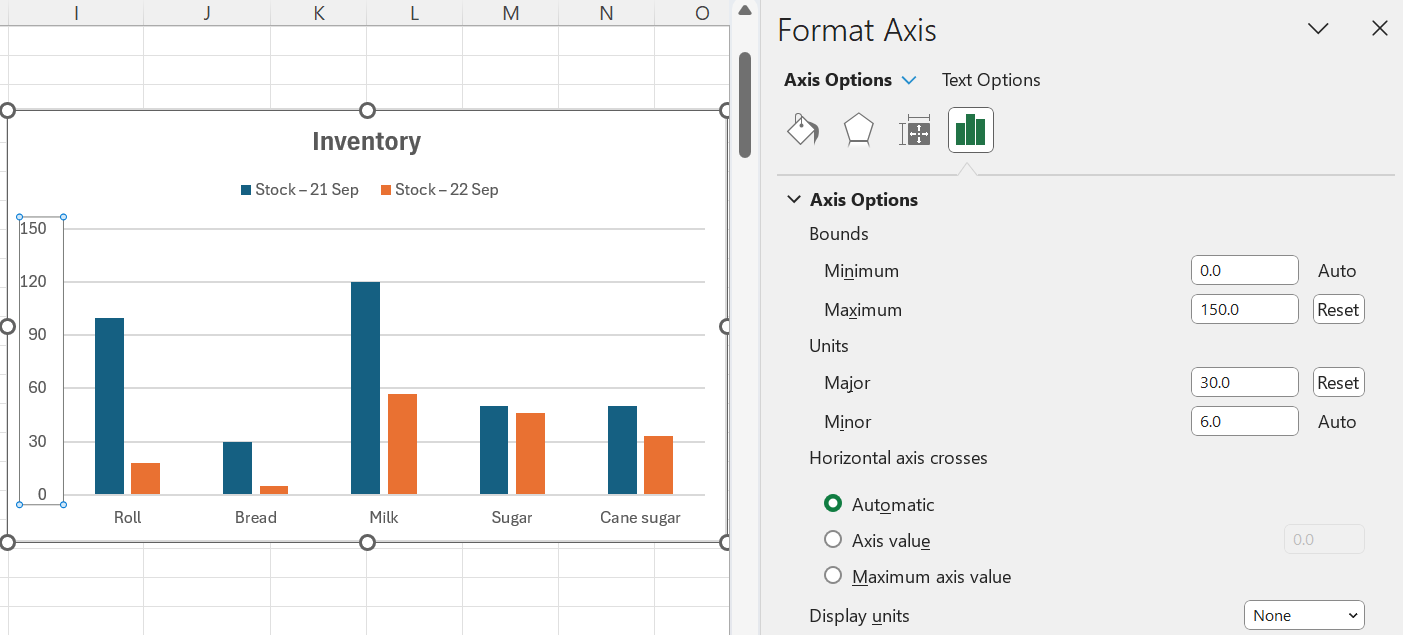 Zmena hodnôt v okne Format Axis - Základy Microsoft Excel