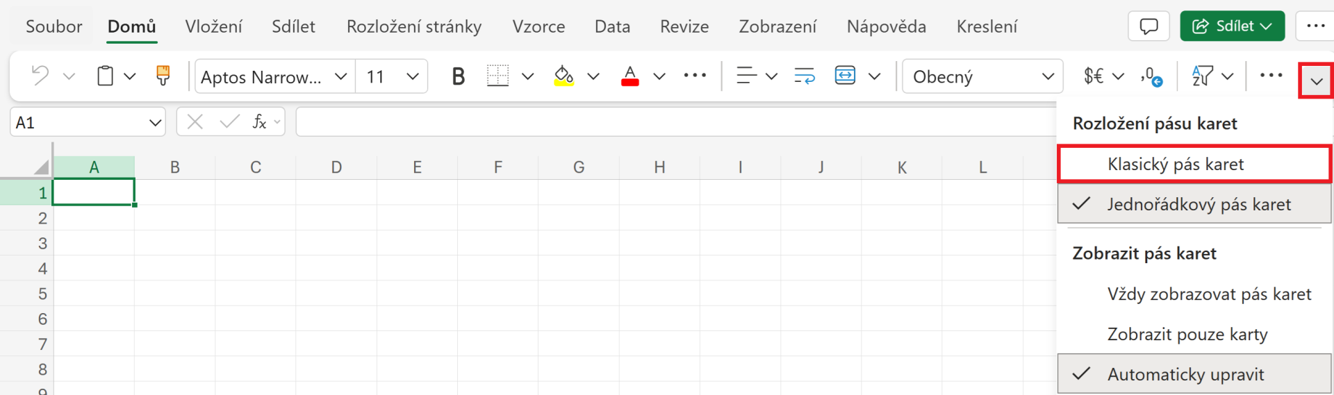 Plné zobrazenie pásu kariet v Office 365 - Základy Microsoft Excel - Základy Microsoft Excel