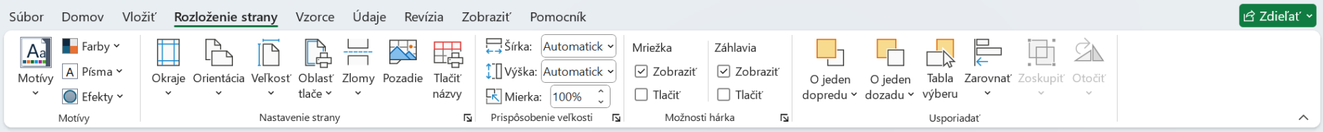 Karta Rozloženie strany v Microsoft Excel - Základy Microsoft Excel